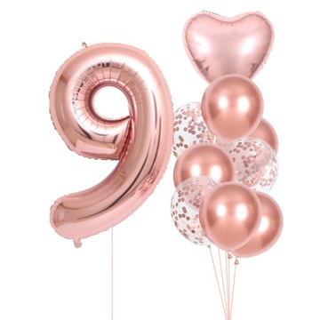 Balony Na 9 Lat Cyfra 9 Urodziny Rose Gold Serce