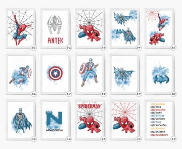 Zestaw 3 plakaty SUPERHERO imię dziecka, metryczka Różne wzory A3
