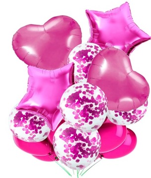 Balony Zestaw Bukiet Konfetti Różowe Ślub 14szt