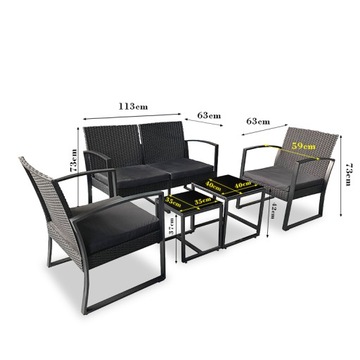 Комплект садовой мебели RODOS: диван + 2 кресла + 2 стола, 5 элементов.