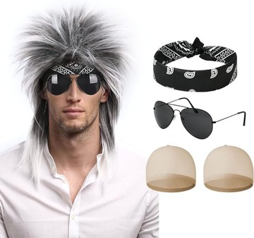 PRZEBRANIE AKCESORIA RETRO LATA 70 i 80 BANDANA BANDANY OKULARY PERUKA
