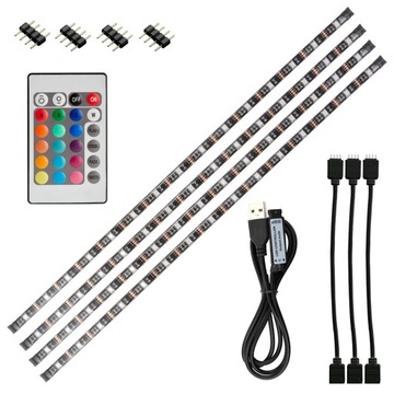 ПОДСВЕТКА ТЕЛЕВИЗОРА RGB СВЕТОДИОДНАЯ ЛЕНТА 4x 50см ПУЛЬТ USB