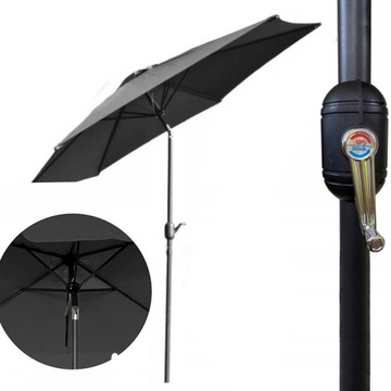 PARASOL OGRODOWY DUŻY SKŁADANY OKRĄGŁY Fi300cm Z FALBANĄ 8 SEGMENTOWY SZARY