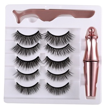 RZĘSY MAGNETYCZNE DŁUGIE ZESTAW 5 SZT + PĘSETA + EYELINER + GRATIS