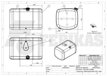 HLINÍKOVÝCH NÁDRŽ PALIVA MERCEDES BENZÍN ACTROS MP4 480L A9604704303