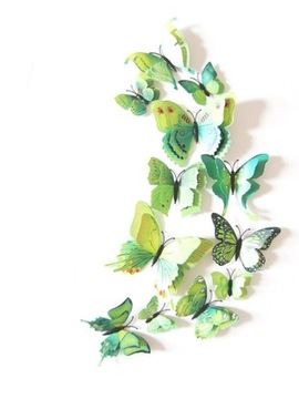 3D наклейки на стену с бабочками Зеленые бабочки 12 шт.