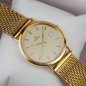 OMEGA zegarek męski LITE ZŁOTO 18K / 750 vintage cal. 1430 SZAFIR 1986