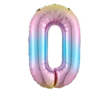 BALON FOLIOWY CYFRA 0 ZERO UNICORN TĘCZOWA 40cm
