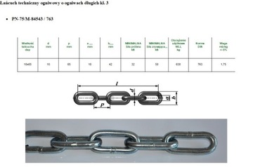 ŁAŃCUCH TECHNICZNY 10mm x65 DIN763 surowy