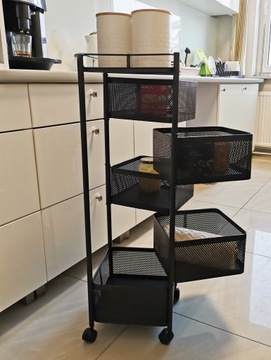 MOBILNY REGAŁ 5 PÓŁEK KUCHENNY ŁAZIENKOWY STOLIK WÓZEK METALOWY 90CM CZARNY