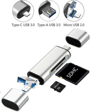 Czytnik kart pamięci 5w1 TF SD Type C USB 3.0 OTG