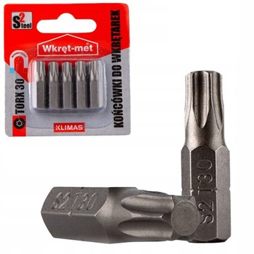 Bity do wkrętarki TORX 30 25mm 5 szt. TX30 magnetyczne Klimas
