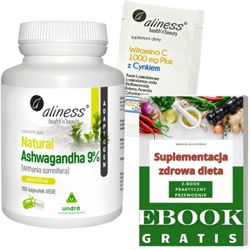 Ashwaganda 9% Aliness Naturalna korzeń 570 mg na stres 100 kaps Ashwagandha