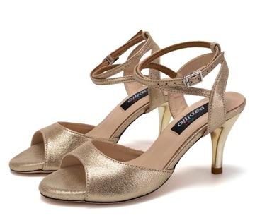 SKÓRZANE BUTY DO TAŃCA TANGO STYLOWE GOLD 7,5cm