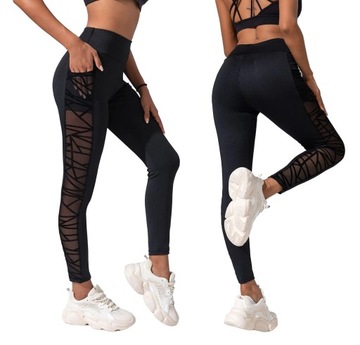 LEGGINSY SPORTOWE FITNESS WYSZCZUPLAJĄCE SIATECZKA - S