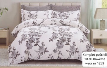 KOMPLET POŚCIELI 160X200 BAWEŁNA 100% SZARE KWIATY