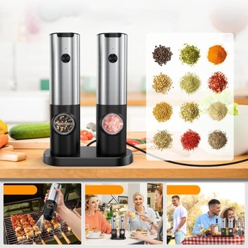 Электрическая мельница для соли и перца с зарядной базой со светодиодной подсветкой USB