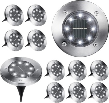 12x LAMPA SOLARNA LED OGRODOWA NAJAZDOWA GRUNTOWA DYSKI LAMPY SOLARNE MOCNE