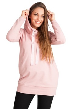 DŁUGA BLUZA CIĄŻOWA DO KARMIENIA Z KAPTUREM RÓŻOWA CIEPŁA NA ZIMĘ L/XL