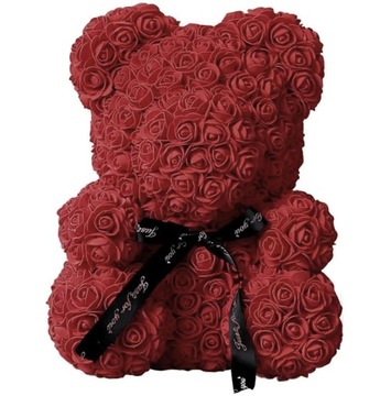 BQ54B Miś z róż z sercem 25cm czerwony