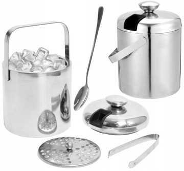 ВЕДРО ДЛЯ ЛЬДА ТЕРМОС КОНТЕЙНЕР ДЛЯ ЛЬДА + ЩИПЦЫ ЛОЖКА МАТОВАЯ СТАЛЬ