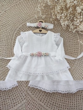 Муслиновое крестильное платье Бланка 86 БЕЛЫЙ