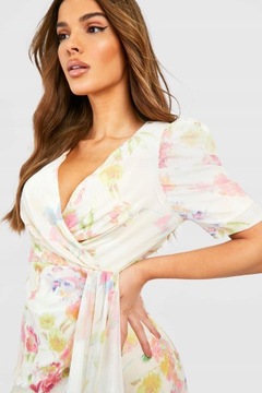 Boohoo NG2 zcq MAXI SUKIENKA wzór kwiaty kopertowy dekolt XL