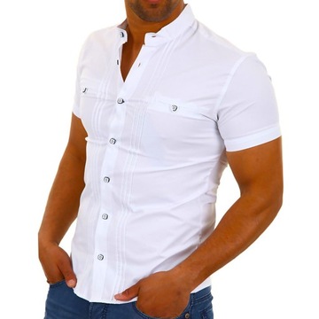 Koszula Męska Stójka Casual Codzienna Bawełniana Regular Fit