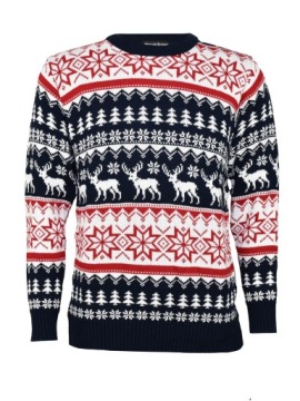 НОРВЕЖСКИЙ РОЖДЕСТВЕНСКИЙ СВИТЕР СНЕЖИНКИ ОЛЕНЬ ТЕМНО-СИНИЙ КРАСНЫЙ РОЖДЕСТВЕНСКИЙ L