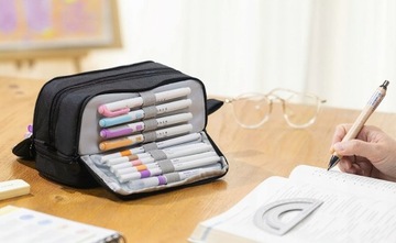 черный ШКОЛА Пенал с четырьмя отделениями, многофункциональный, вместительный