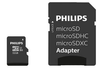 Карта памяти PHILIPS microSDHC, 32 ГБ + адаптер