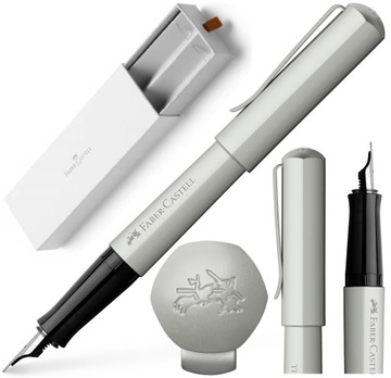 FABER-CASTELL Pióro wieczne eleganckie ETUI Hexo SREBRNE MATOWE stalówka F