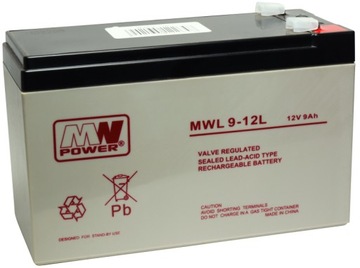 AKUMULATOR BATERIA AGM VRLA MWL POWER 9Ah 12V MWL9 MWL9-12L ZASILACZ UPS T2