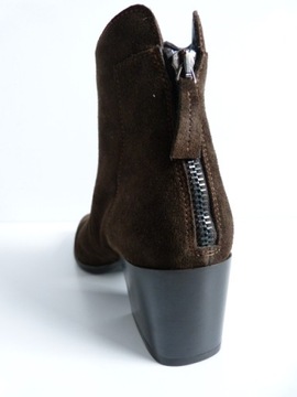 Brązowe klasyczne botki na obcasie skórzane buty damskie kowbojki Kazar 37