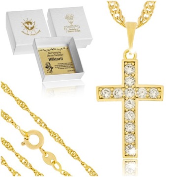 ZŁOTY NASZYJNIK + KRZYŻYK 18K STAL CHIRURGICZNA NA PREZENT + GRAWER GRATIS