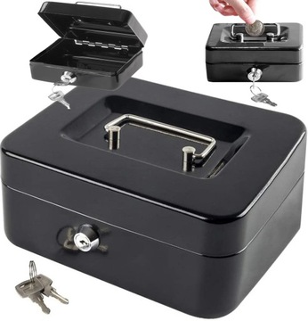 MAŁA METALOWA KASETKA NA PIENIĄDZE MONETY MINI SEJF SKARBONKA + KLUCZE