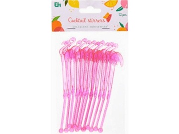 Plastikowe Wykałaczki Patyczki KOKTAJLOWE 14,5 cm - FLAMINGI 12 sztuk
