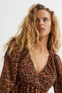 H&M baskinka falbanka babydoll panterka bluzka centki leopard wycięte plecy