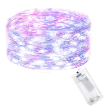 LAMPKI DRUCIKI 20LED RÓŻ + NIEBIESKIE ŚWIATEŁKA MIKRO ŻYŁKI NA BATERIE