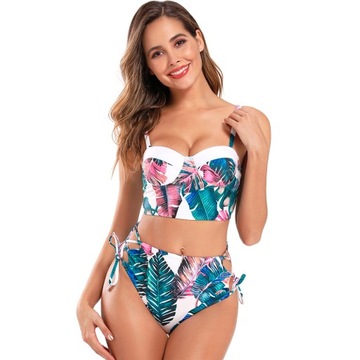 BIKINI STRÓJ KĄPIELOWY WYSOKI STAN LIŚCIE LIŚĆ L