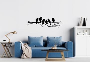Белое настенное украшение 3D A080 BIRDS ON A GAUGE 90x27 см