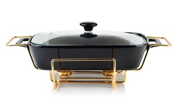 NACZYNIE ŻAROODPORNE Z PODGRZEWACZEM 2,1L CATERING CZARNY STOJAK CERAMIKA 3