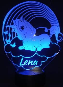 LAMPKA 3D LED Z PILOTEM UNICORN Z IMIENIEM DZIECKA