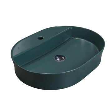 BOCCHI Sottile umywalka ceramiczna nablatowa z otworem 60cm zielony mat