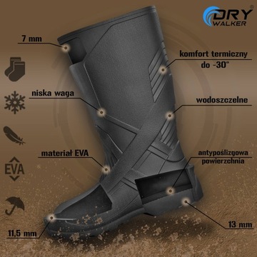 Черные утепленные резиновые сапоги DRY WALKER Xtrack Short