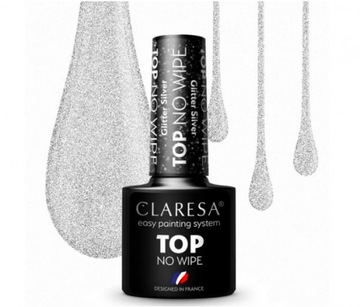 CLARESA TOP NO WIPE GLITTER TOP HYBRYDOWY BROKATOWY TOP SILVER 5 ml