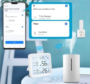 Умный датчик Tuya BLUETOOTH BTH08Pro, температуры и влажности. б. большой ЖК-дисплей, часы.
