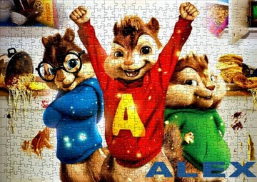 Puzzle Alvin i wiewiórki + imię Gratis - 96el