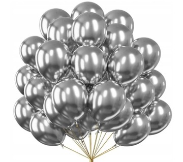 Srebrne balony chrom shiny glossy gumowe 100 sztuk