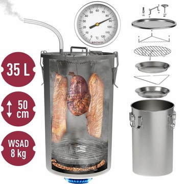 WĘDZARNIA DOMOWA BROWIN na KUCHENKĘ GAZOWĄ 35L 8KG WSADU DOMOWE WĘDLINY